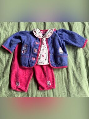 Kids Headquarters Purple & Pink Bunny Fleece Jacket and Pants Set